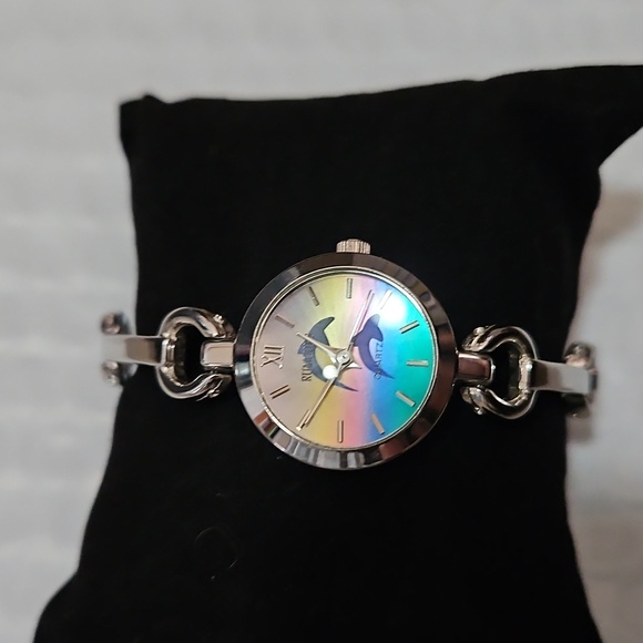Rumours Women's Quartz Watch Silver‎ 2 Dolphins Yellow Pink Blue - Picture 1 of 5
